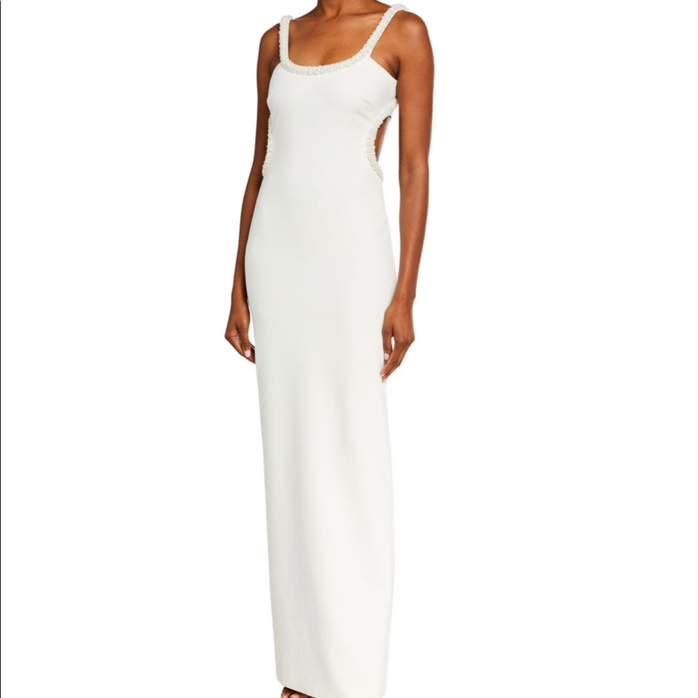 NWT Enzo Pearl-Trim Scoop-Neck Cutout-Back Gown